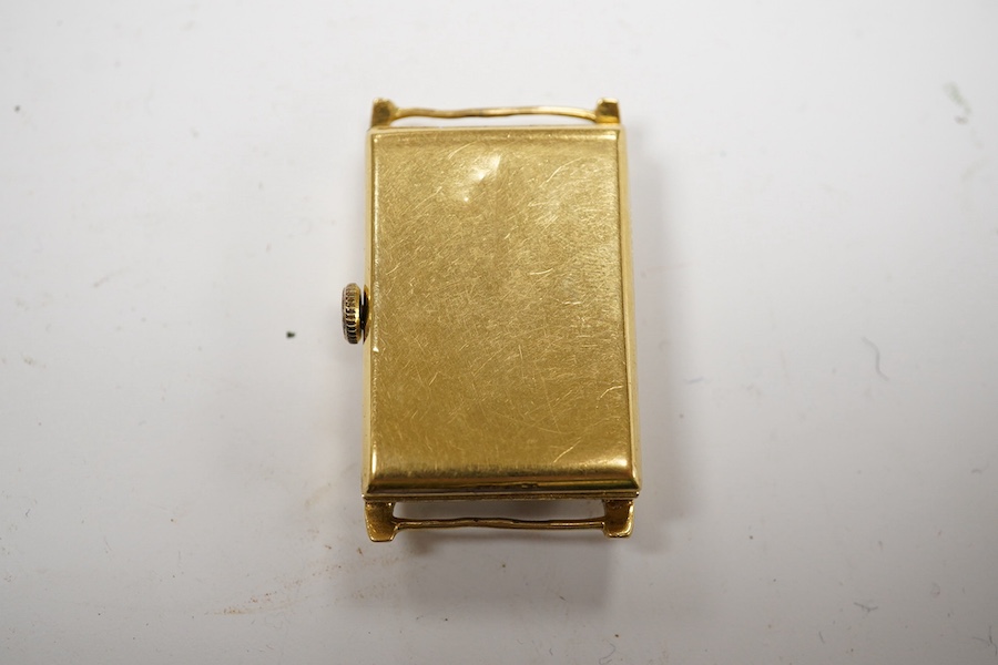 A gentleman's 1930's/1940's 9ct gold manual wind wrist watch, with rectangular Arabic dial and subsidiary seconds, case diameter 22mm. Condition - poor to fair